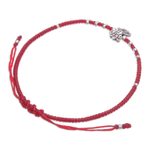 Silver pendant bracelet, 'Passionate Butterfly' - Thai Braided Silver Butterfly Pendant Bracelet in Red