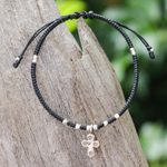 Silver pendant bracelet, 'Tribal Cross' - Handcrafted Braided Bracelet with Cross Pendant