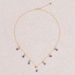 Gold-plated kyanite and tourmaline waterfall necklace, 'Tide Drops' - 24k Gold-Plated Waterfall Necklace with 6-Carat Gemstones