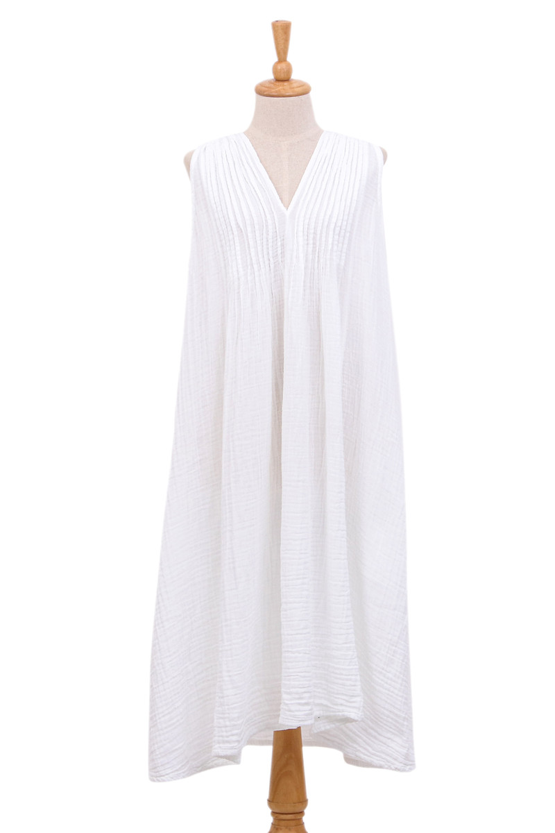 ワンピース Nodress Cotton Dress White Nodress White Lace Trim Pleated Cotton Dress – Nφdress