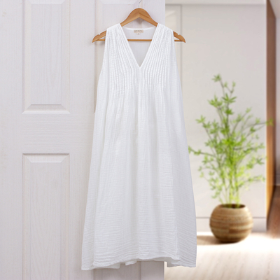 Baumwollkleid - Fluchtiges Sommerkleid aus Baumwollgaze in Weiß aus Thailand