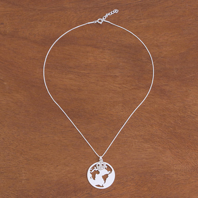 Collar colgante de plata esterlina - Collar Colgante de Plata de Ley con Globo y Símbolo de la Paz