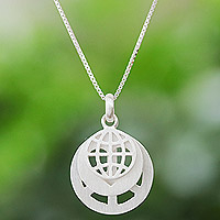 Sterling silver pendant necklace, 'Peace Column'
