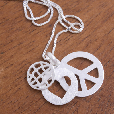 Sterling silver pendant necklace, 'Peace Column' - Sterling Silver Pendant Necklace with Peace Message