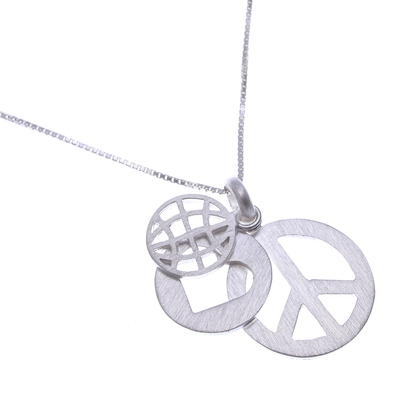 Sterling silver pendant necklace, 'Peace Column' - Sterling Silver Pendant Necklace with Peace Message