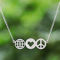 Sterling silver pendant necklace, 'Peace Line' - Sterling Silver Pendant Necklace Inspired by Peace