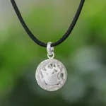 Sterling silver pendant necklace, 'Peaceful Globe' - Waxed Nylon Cord Necklace with Sterling Silver Dove Pendant