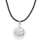 Sterling silver pendant necklace, 'Peaceful Globe' - Waxed Nylon Cord Necklace with Sterling Silver Dove Pendant