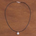 Sterling silver pendant necklace, 'Peaceful Globe' - Waxed Nylon Cord Necklace with Sterling Silver Dove Pendant