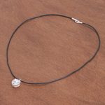 Sterling silver pendant necklace, 'Peaceful Globe' - Waxed Nylon Cord Necklace with Sterling Silver Dove Pendant