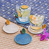 Cotton coasters, 'Tender Leaves' (set of 4)