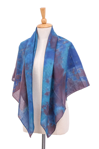 Baumwollschal - Handgefärbter Wickelschal aus blauer und brauner Baumwolle aus Thailand