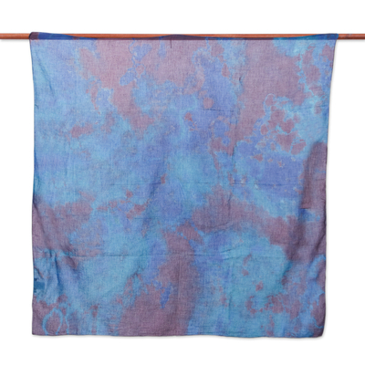 Cotton scarf, 'Lovely Cloud' - Hand-Dyed Blue and Brown Cotton Wrap Scarf from Thailand