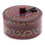 Wood decorative box, 'Black Tides' - Hand-Painted Mango Wood Decorative Box with Black Beads