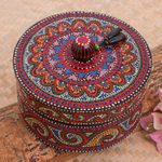 Wood decorative box, 'Black Tides' - Hand-Painted Mango Wood Decorative Box with Black Beads