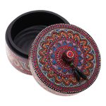 Wood decorative box, 'Black Tides' - Hand-Painted Mango Wood Decorative Box with Black Beads