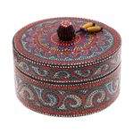 Wood decorative box, 'Yellow Tides' - Hand-Painted Mango Wood Decorative Box with Yellow Beads