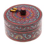 Wood decorative box, 'Yellow Tides' - Hand-Painted Mango Wood Decorative Box with Yellow Beads