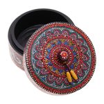 Wood decorative box, 'Yellow Tides' - Hand-Painted Mango Wood Decorative Box with Yellow Beads