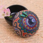 Wood decorative box, 'Floral Circle in Blue' - Hand-Painted Blue Mango Wood Decorative Box from Thailand