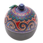 Wood decorative box, 'Floral Circle in Blue' - Hand-Painted Blue Mango Wood Decorative Box from Thailand