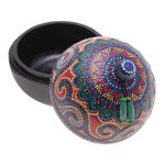 Wood decorative box, 'Floral Circle in Blue' - Hand-Painted Blue Mango Wood Decorative Box from Thailand