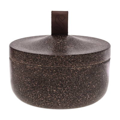 Recycled rice husk bio-composite jar, 'Tagine in Walnut' - Brown Jar Made from Bio-Composite with Recycled Rice Husks