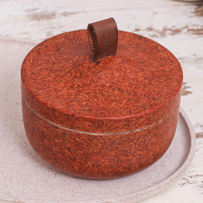 Recycled coconut fiber bio-composite jar, 'Tagine in Orange' - Jar Made from A Bio-Composite with Recycled Coconut Coir