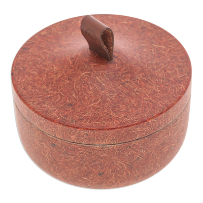 Recycled coconut fiber bio-composite jar, 'Tagine in Orange' - Jar Made from A Bio-Composite with Recycled Coconut Coir