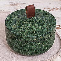 Recycled coconut fiber bio-composite jar, 'Tagine in Green' - Green Jar Made from Bio-Composite with Recycled Coconut Coir