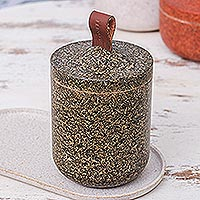 Recycled rice husk bio-composite jar, 'Tagine in Emerald' - Green Jar Made from A Bio-Composite with Recycled Rice Husks