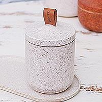 Recycled coconut fiber bio-composite jar, 'Tagine in Off-White' - Ivory Jar Made from Bio-Composite with Recycled Coconut Coir