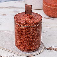 Recycled coconut fiber bio-composite jar, 'Tagine in Tangerine' - Jar Made from A Bio-Composite with Recycled Coconut Coir