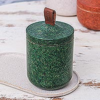 Recycled coconut fiber bio-composite jar, 'Tagine in Bottle Green' - Green Jar Made from Bio-Composite with Recycled Coconut Coir