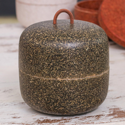 Recycled rice husk bio-composite decorative box, 'Jasmine in Dark Green' - Decorative Box Made from A Recycled Rice Husk Bio-Composite
