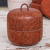 Recycled coconut fiber bio-composite decorative box, 'Jasmine in Orange' - Decorative Box Made from A Recycled Coconut Bio-Composite
