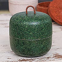 Recycled coconut fiber bio-composite decorative box, 'Jasmine in Green' - Decorative Box Made from A Recycled Coconut Bio-Composite