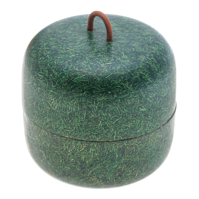 Recycled coconut fiber bio-composite decorative box, 'Jasmine in Green' - Decorative Box Made from A Recycled Coconut Bio-Composite