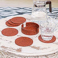 Recycled rice husk bio-composite coasters, 'Rust Avant-Garde' (set of 6) - Set of 6 Recycled Bio-Composite Coasters in Rust Hues