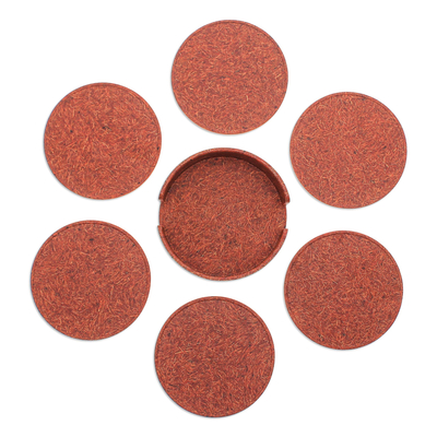 Recycled rice husk bio-composite coasters, 'Rust Avant-Garde' (set of 6) - Set of 6 Recycled Bio-Composite Coasters in Rust Hues