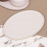 Recycled rice husk bio-composite tray, 'Refined Ivory' - Oval Ivory Bio-Composite Tray Made from Rice Husks
