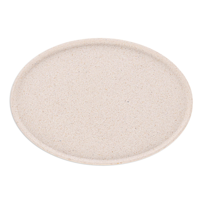 Recycled rice husk bio-composite tray, 'Refined Ivory' - Oval Ivory Bio-Composite Tray Made from Rice Husks