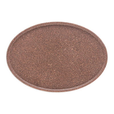 Recycled rice husk bio-composite tray, 'Refined Brown' - Oval Brown Bio-Composite Tray Made from Rice Husks