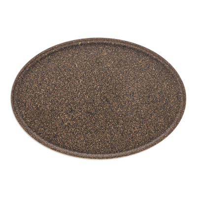 Recycled rice husk bio-composite tray, 'Refined Olive' - Oval Olive Bio-Composite Tray Made from Rice Husks