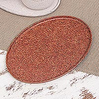 Recycled rice husk bio-composite tray, 'Refined Orange' - Oval Orange Bio-Composite Tray Made from Rice Husks