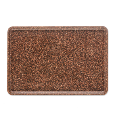 Recycled rice husk bio-composite tray, 'Brown Corners' - Brown Geometric Recycled Rice Husk Bio-Composite Tray