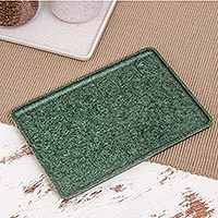 Recycled coconut fiber bio-composite tray, 'Green Sides' - Green Geometric Recycled Coconut Fiber Bio-Composite Tray