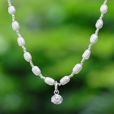 Cultured pearl pendant necklace, 'The Promise' - Thai Cultured Pearl Necklace with Sterling Silver Pendant