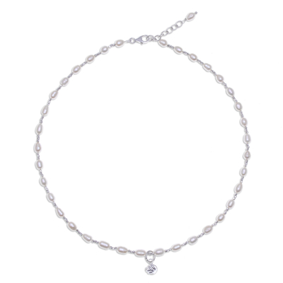collar con colgante de perlas cultivadas - Collar de perlas cultivadas de Tailandia con colgante de plata de ley