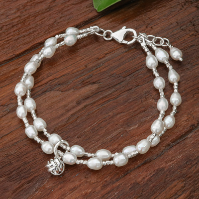 pulsera con colgante de perlas cultivadas - Pulsera de perlas cultivadas de Tailandia con colgante de plata de ley